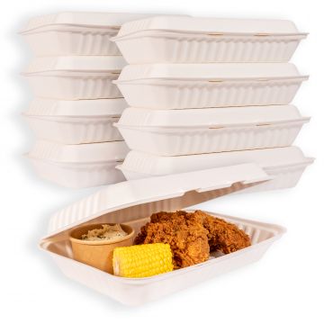 MULMEHË Bagasse Hinged Take Out Containers, 12x9x3